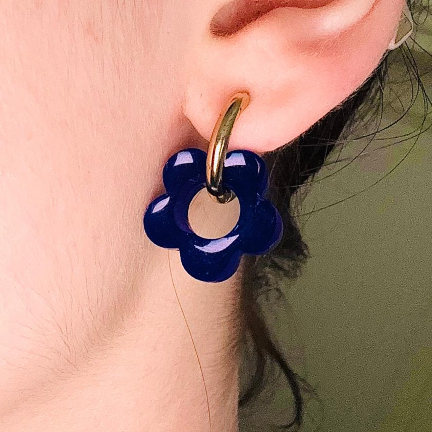 Florale - boucles d'oreille interchangeables (Black, Argenté)